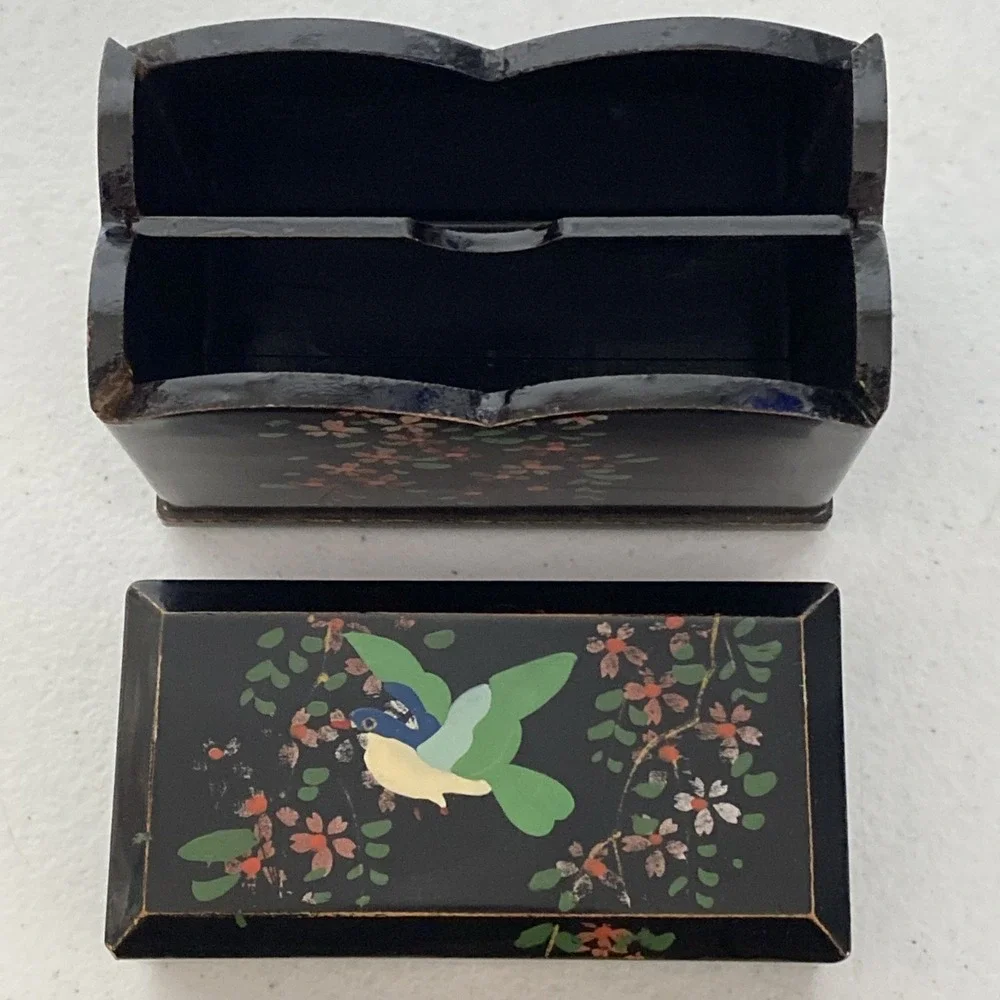 VTG Handmade Lacquerware Box Trading Card Note Holder Made In Occupied Japan 4